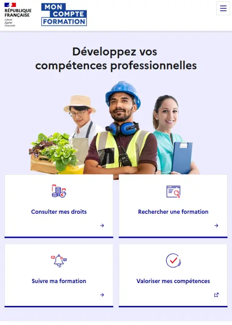 Capture d'écran du Site CDC pour le CPF