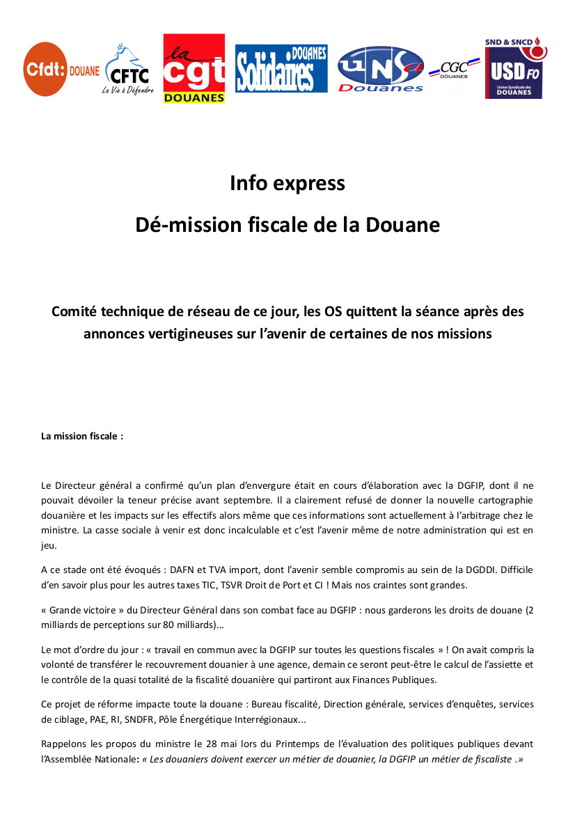 Communiqué intersyndical  CTR du 9 juillet 2019  P1