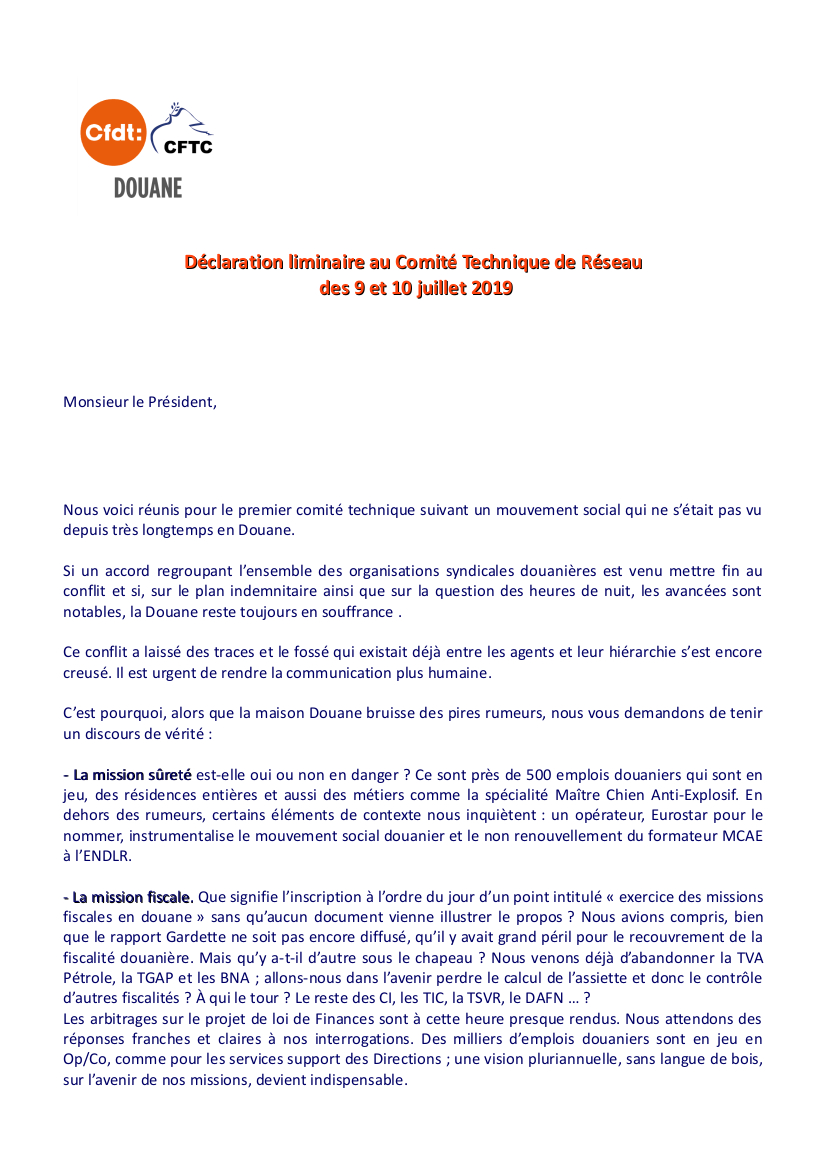 Déclaration liminaire CTR 9 et 10.07.2019 P1