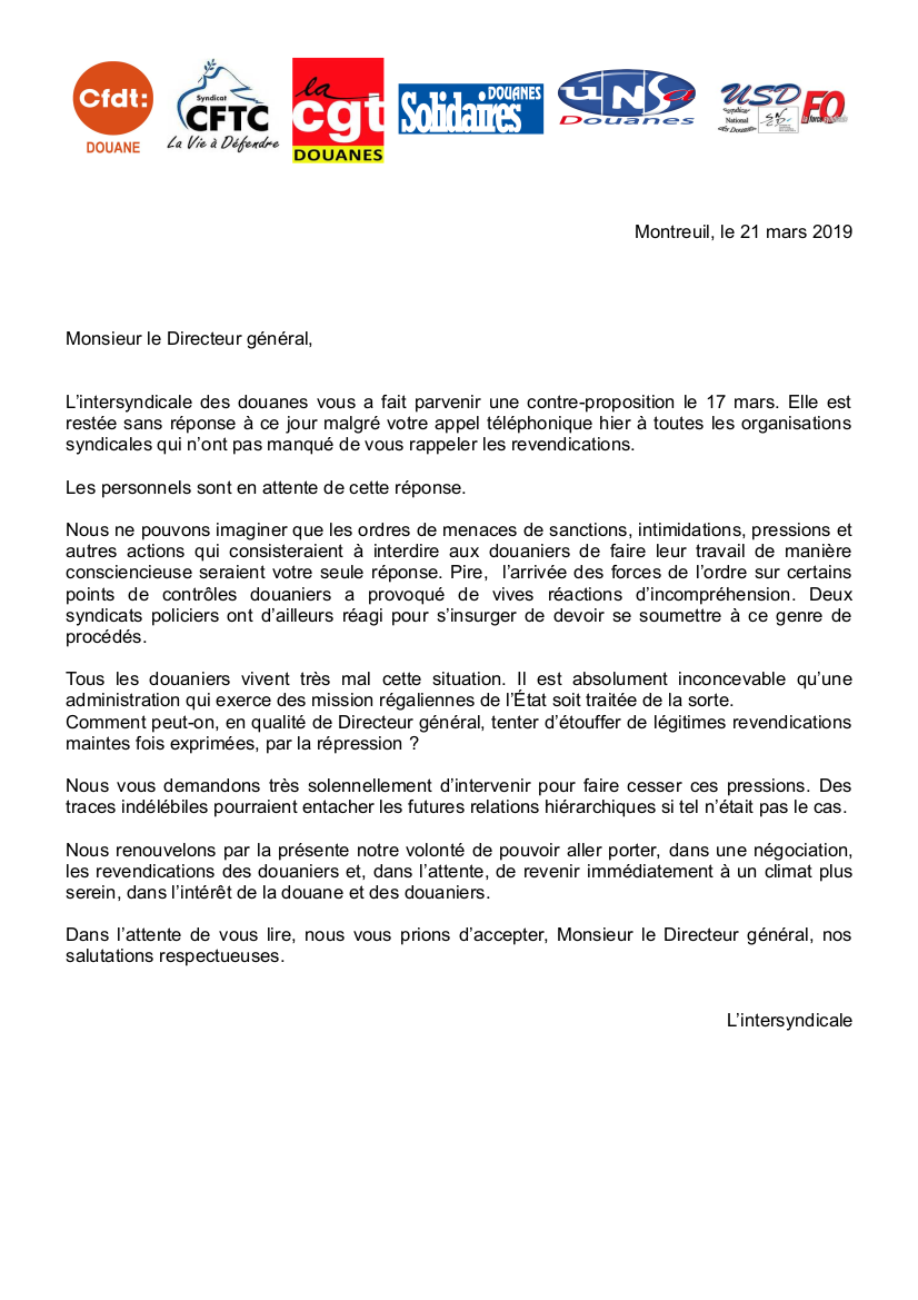 Courrier au DG Répressions 22.03.2019
