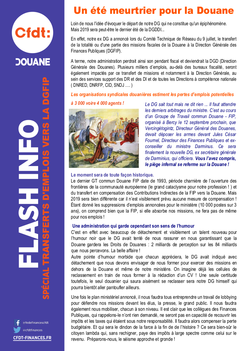 Flash Info CFDT Douane - Lorsque notre ministère charcute la DGDDI 29.08.2019.